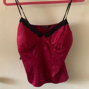 Women’s top; size L; color dark red; black lace on top; sexy